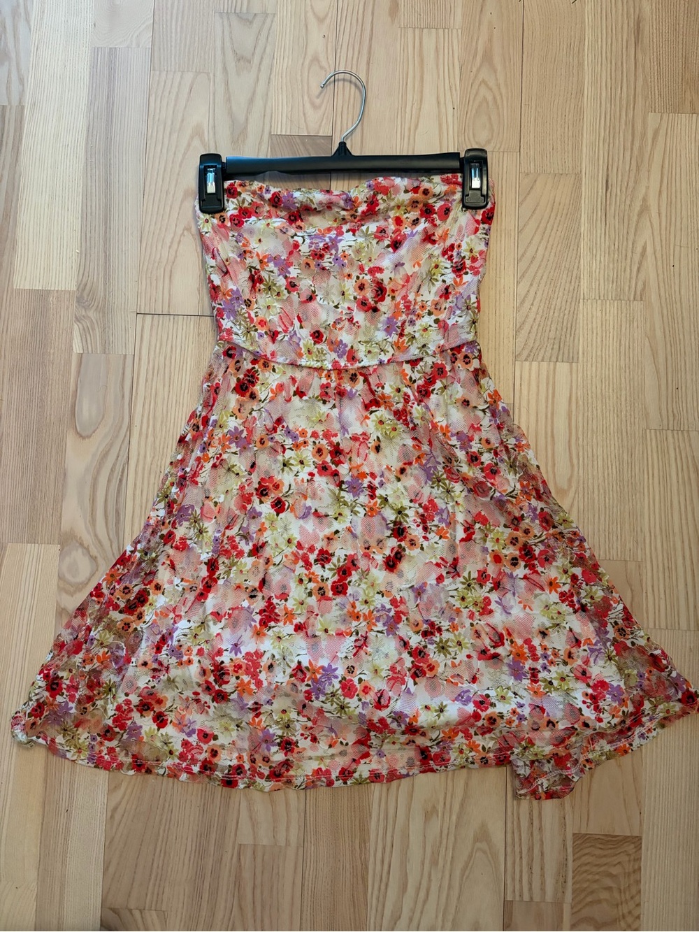 Strapless Floral Sundress in Red & Pink
